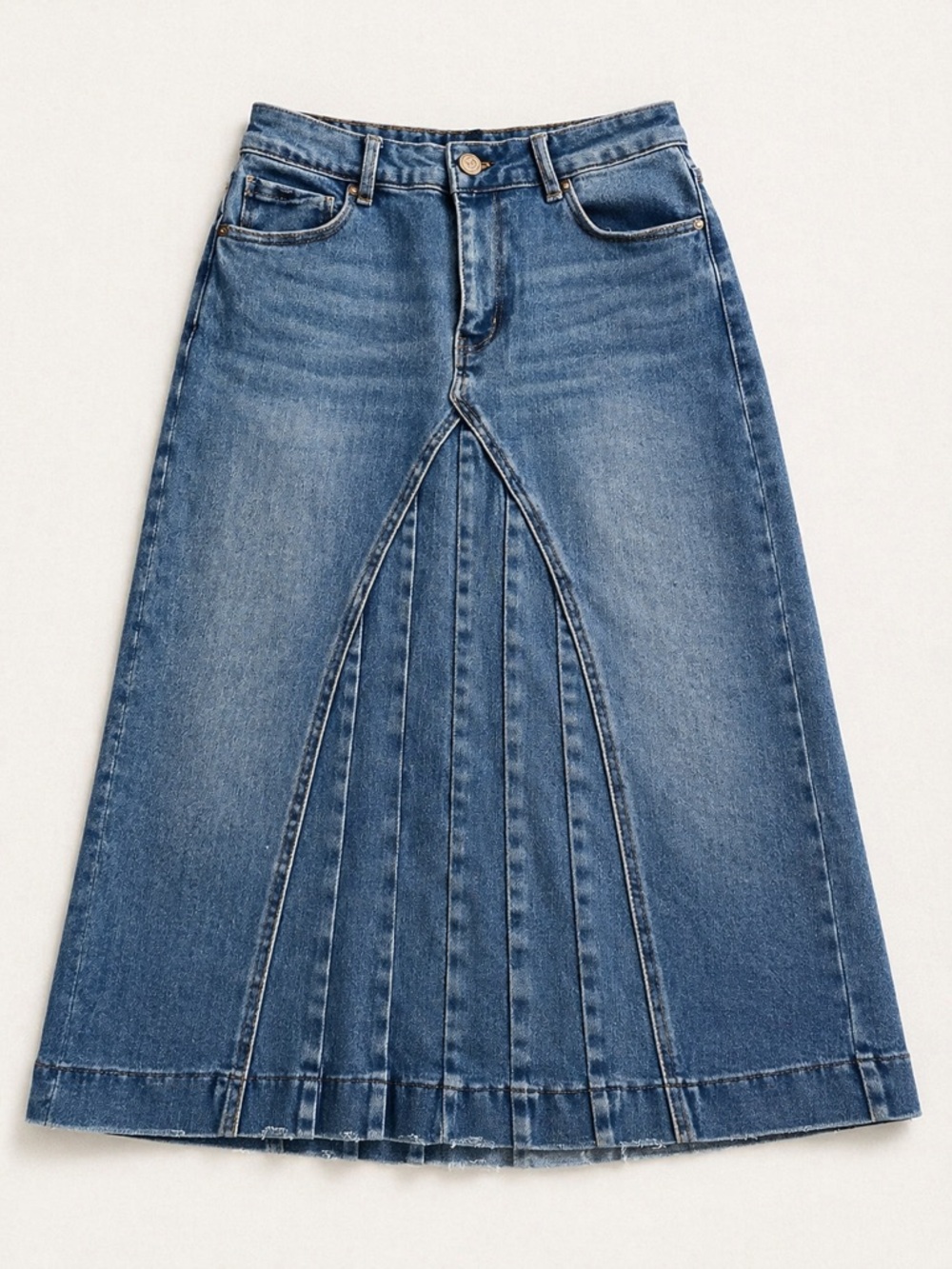 One5One Denim Midi Skirt Size M Medium Wash Y2K Panel High Waist